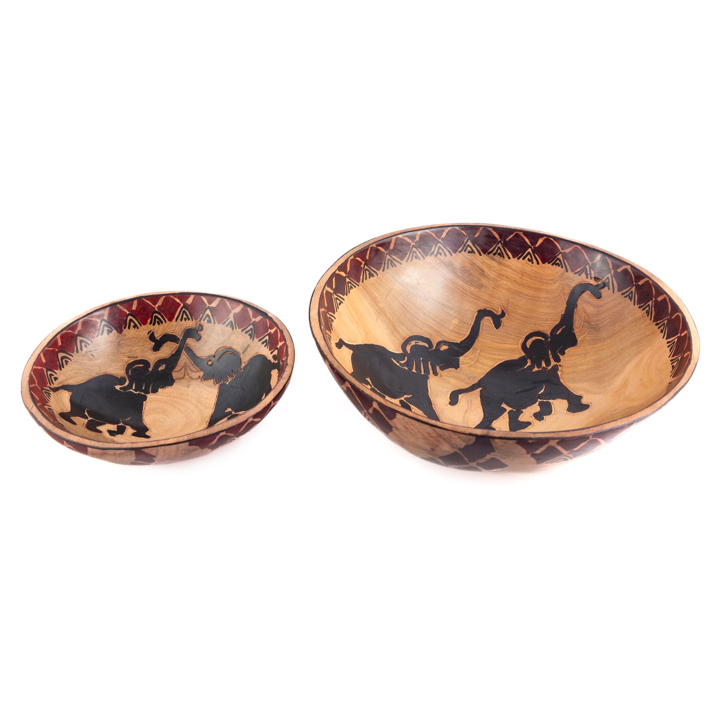 Set 2 Wooden Bowls - Elephants