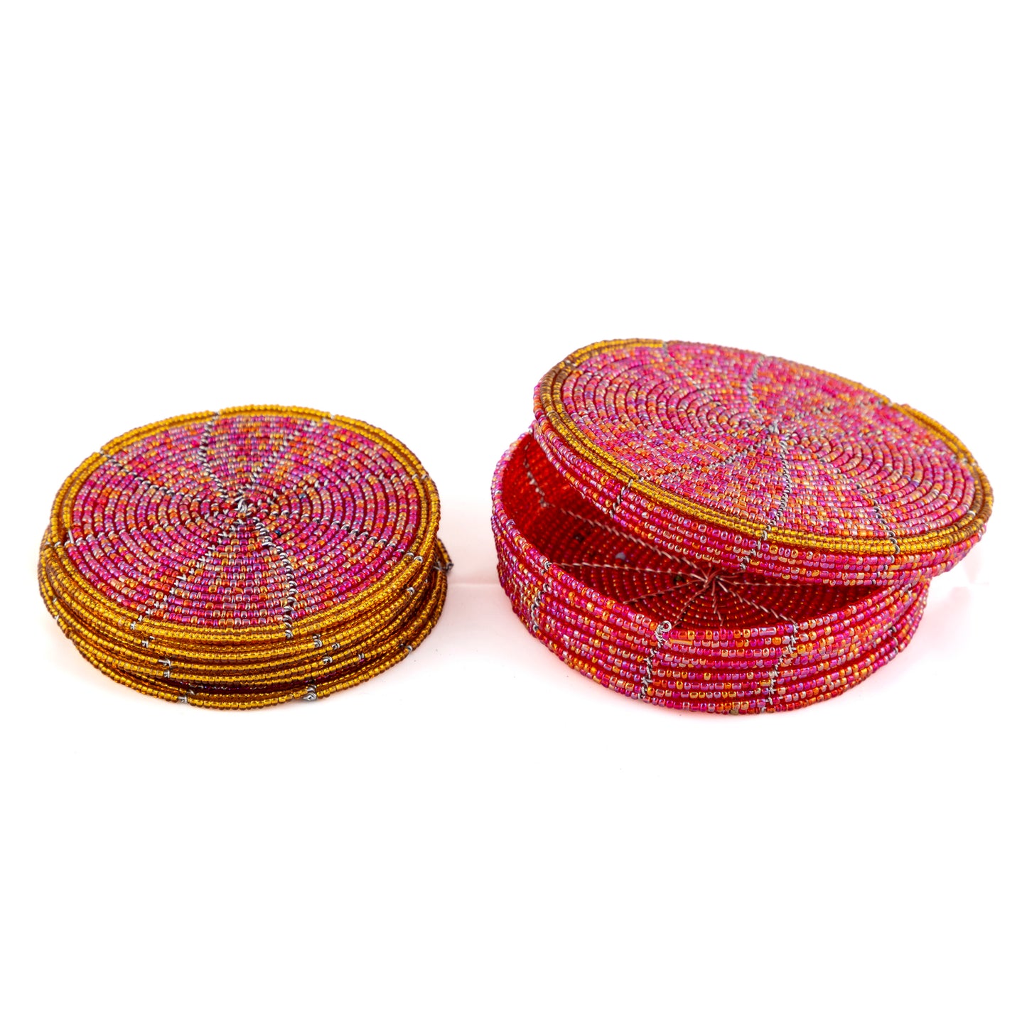 Glass Bead Coaster Set - Pink