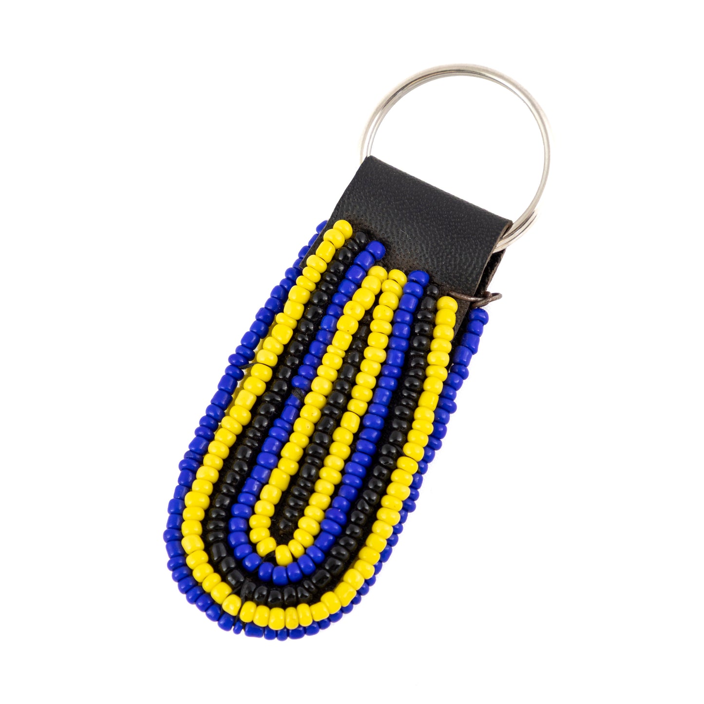 Oval Bead and Wire Keyring 8 - Blue/yellow