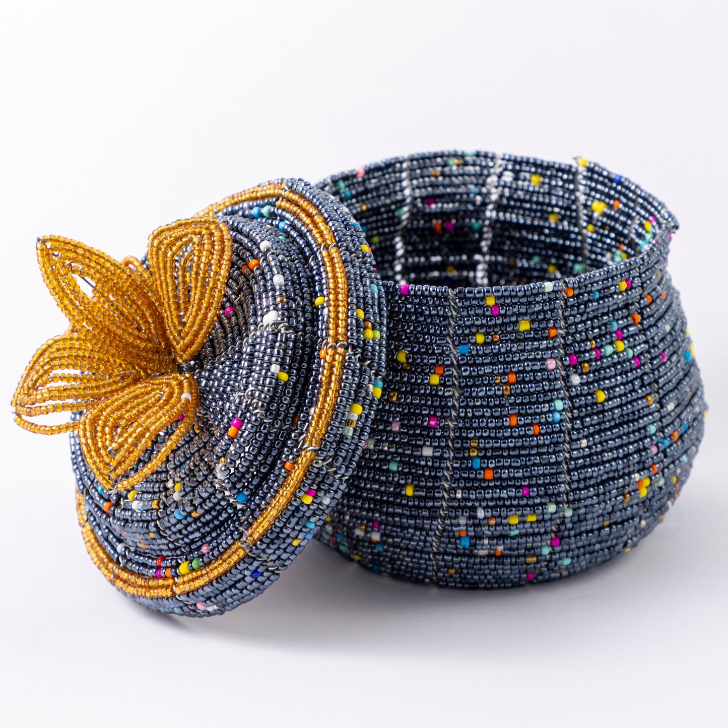 African Beaded Jewellery Box - Blue/Grey