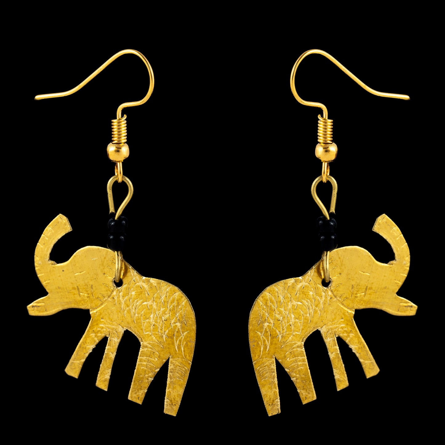 Brass African Elephant Drop Earrings
