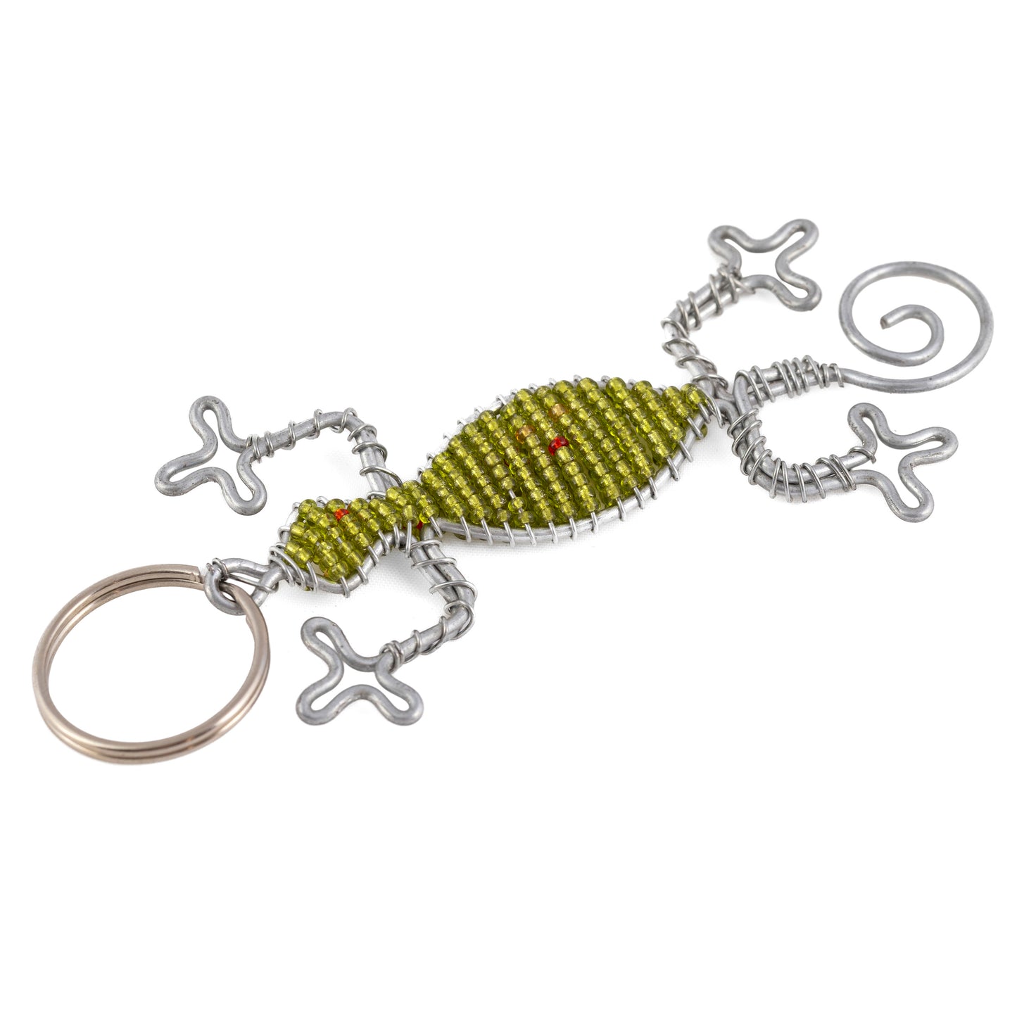 Gecko Bead and Wire Keyring - Green