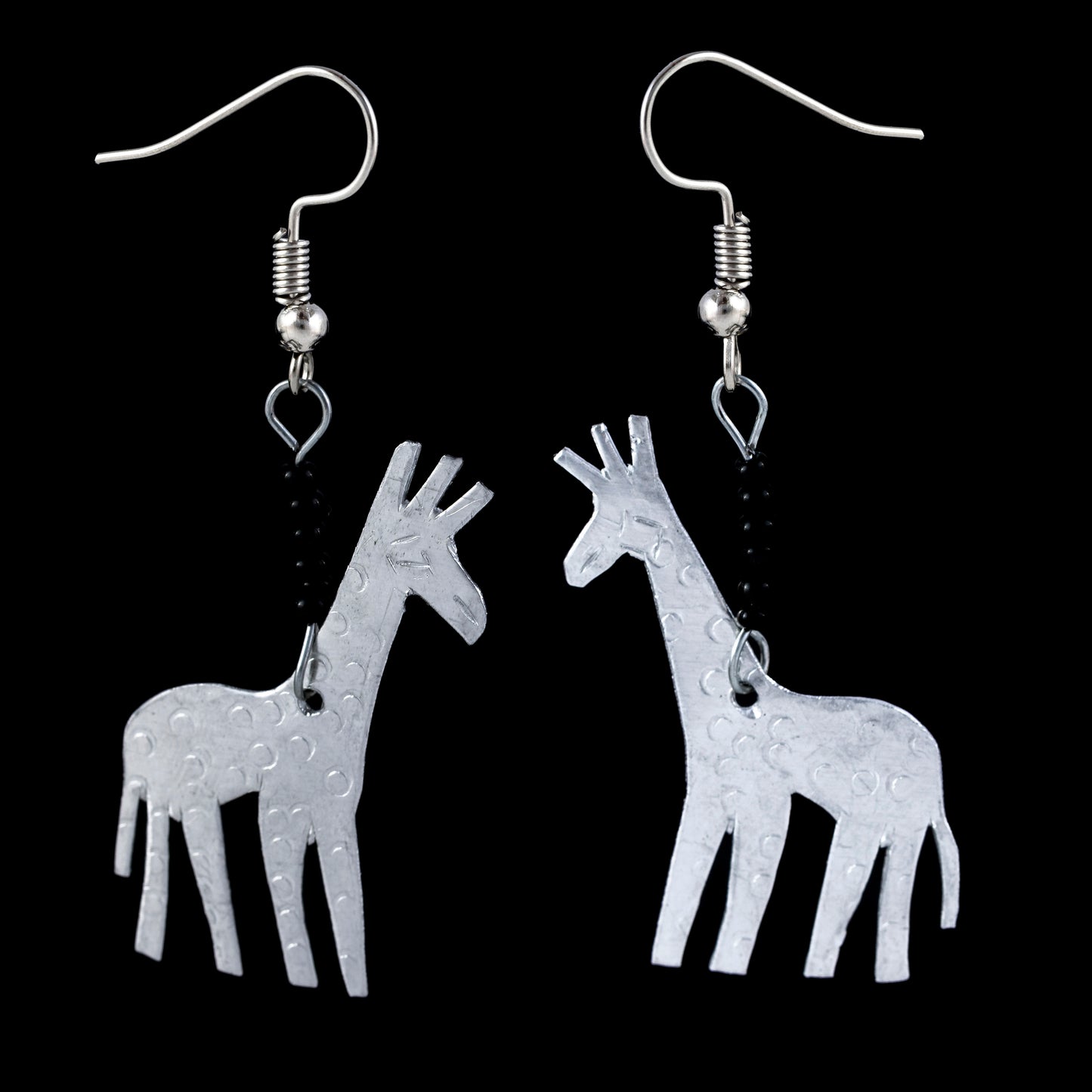 African Giraffe Drop Earrings - Silver Tone