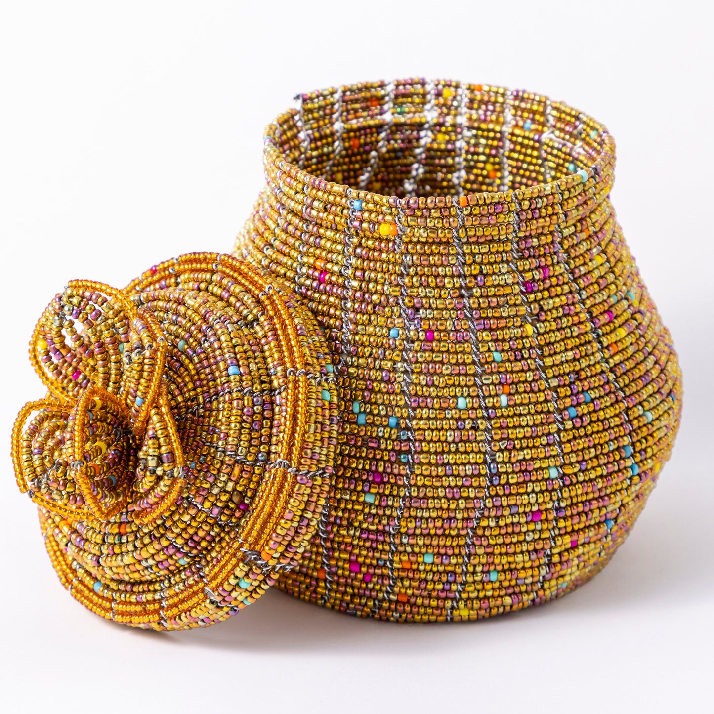 African Beaded Jewellery Box - Gold
