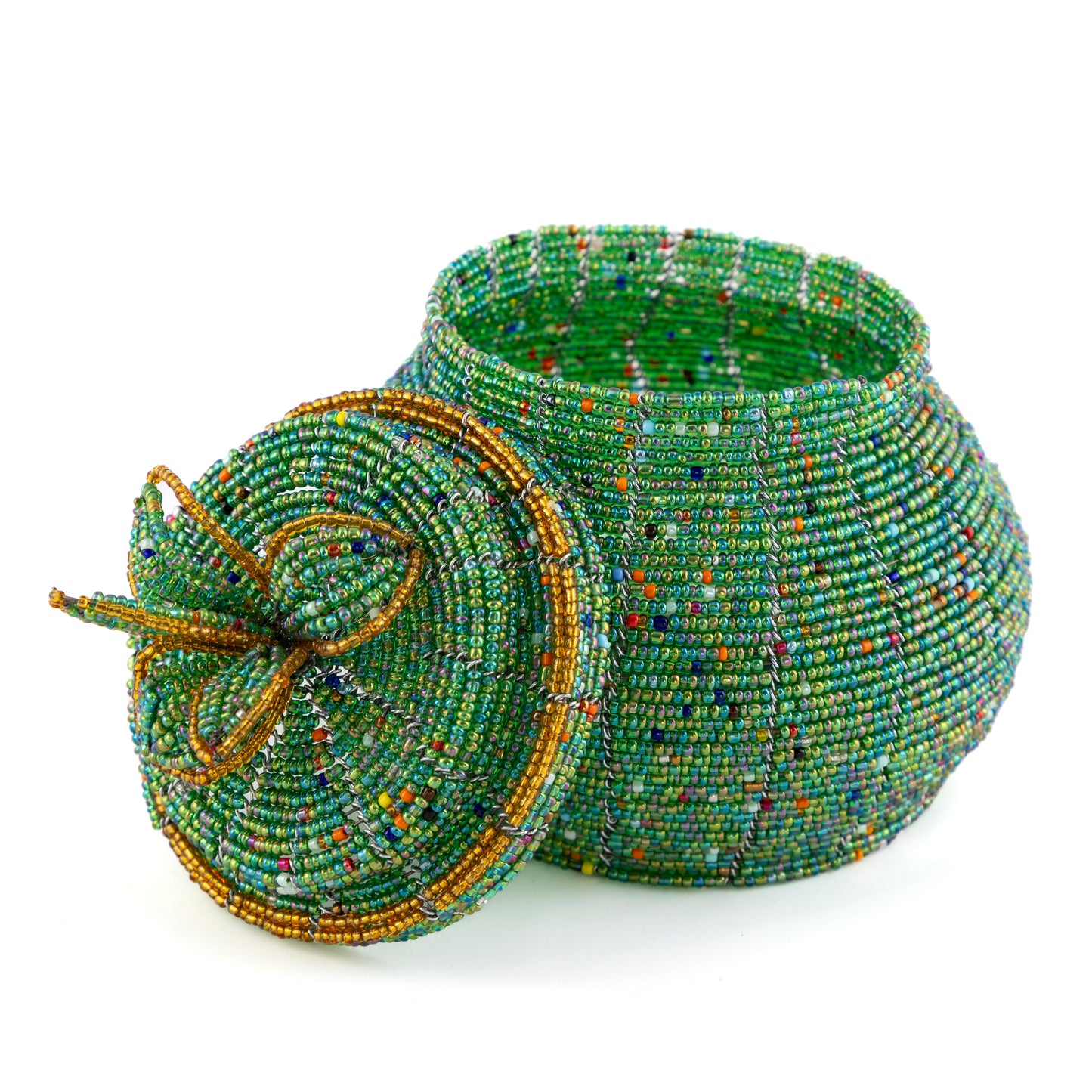 African Beaded Jewellery Box - Green