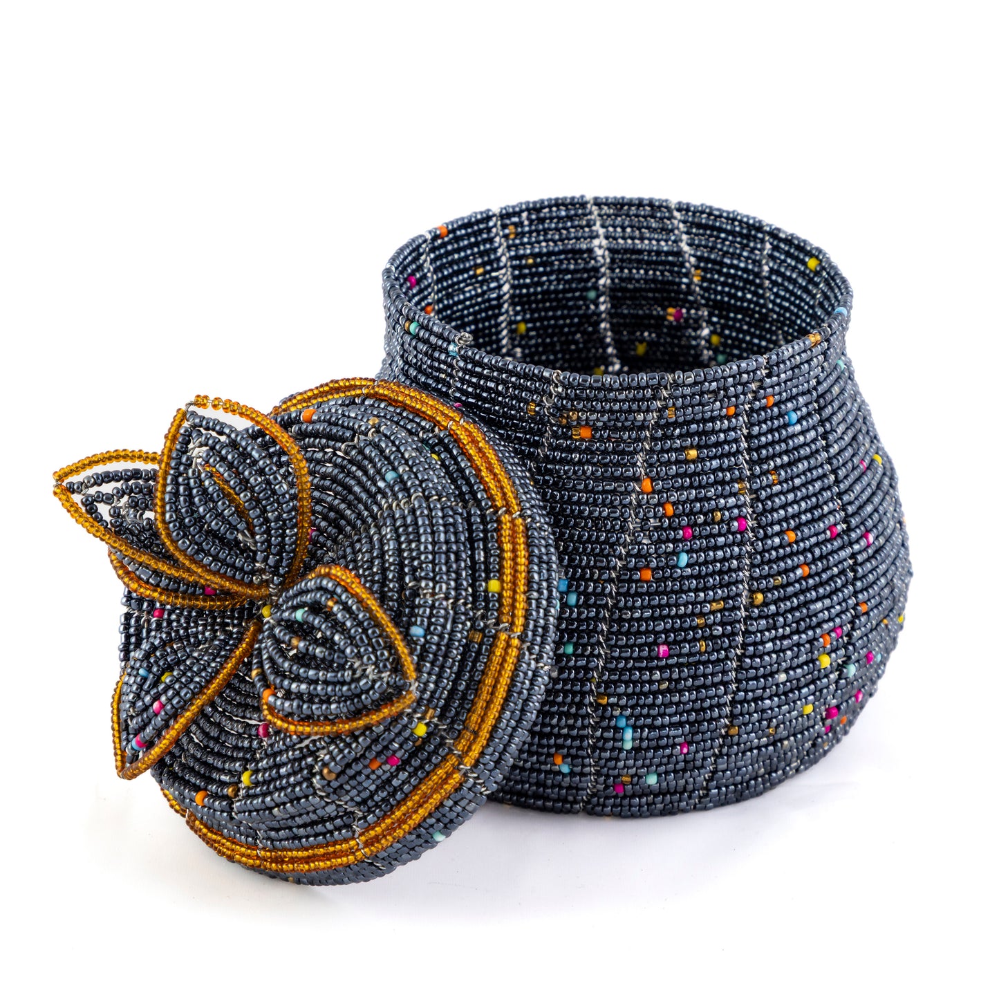 African Beaded Jewellery Box - Blue/Grey