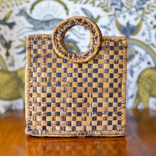 Raffia and Straw Chequerboard Handbag