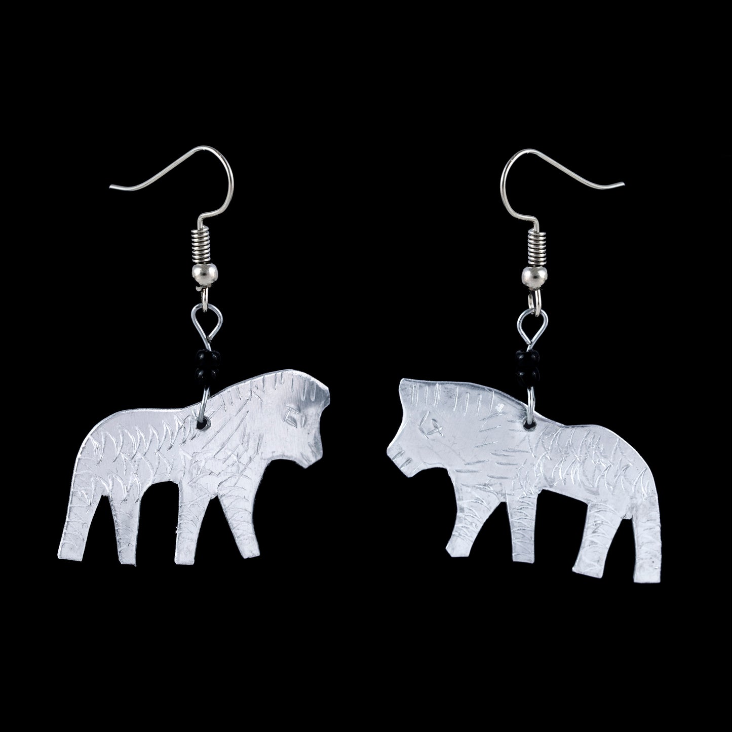 African Lion Drop Earrings - Silver Tone