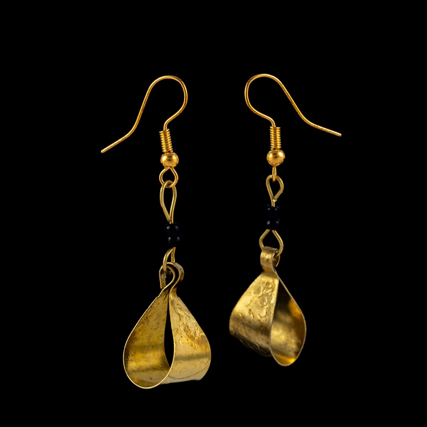 Brass Drop Earrings - Etched Hoop