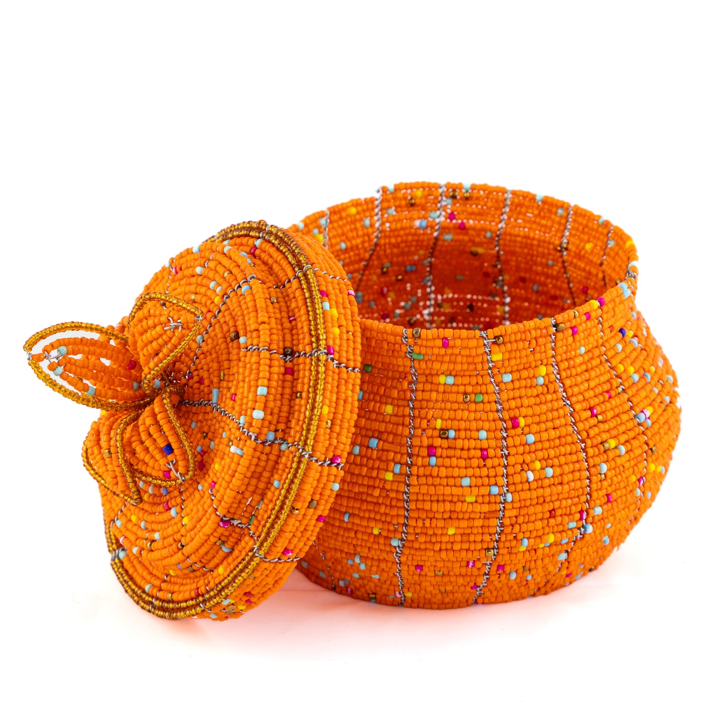 African Beaded Jewellery Box - Orange