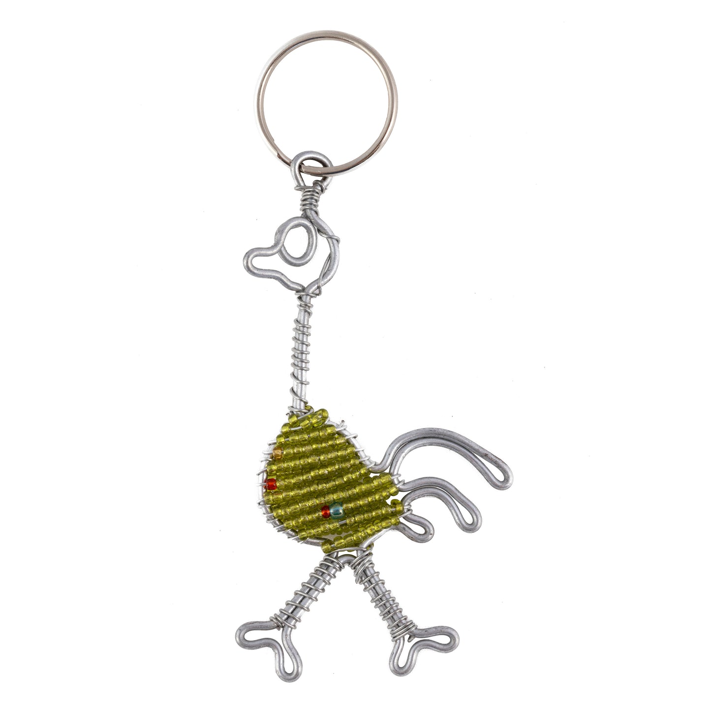 Ostrich Bead and Wire Keyring - Green