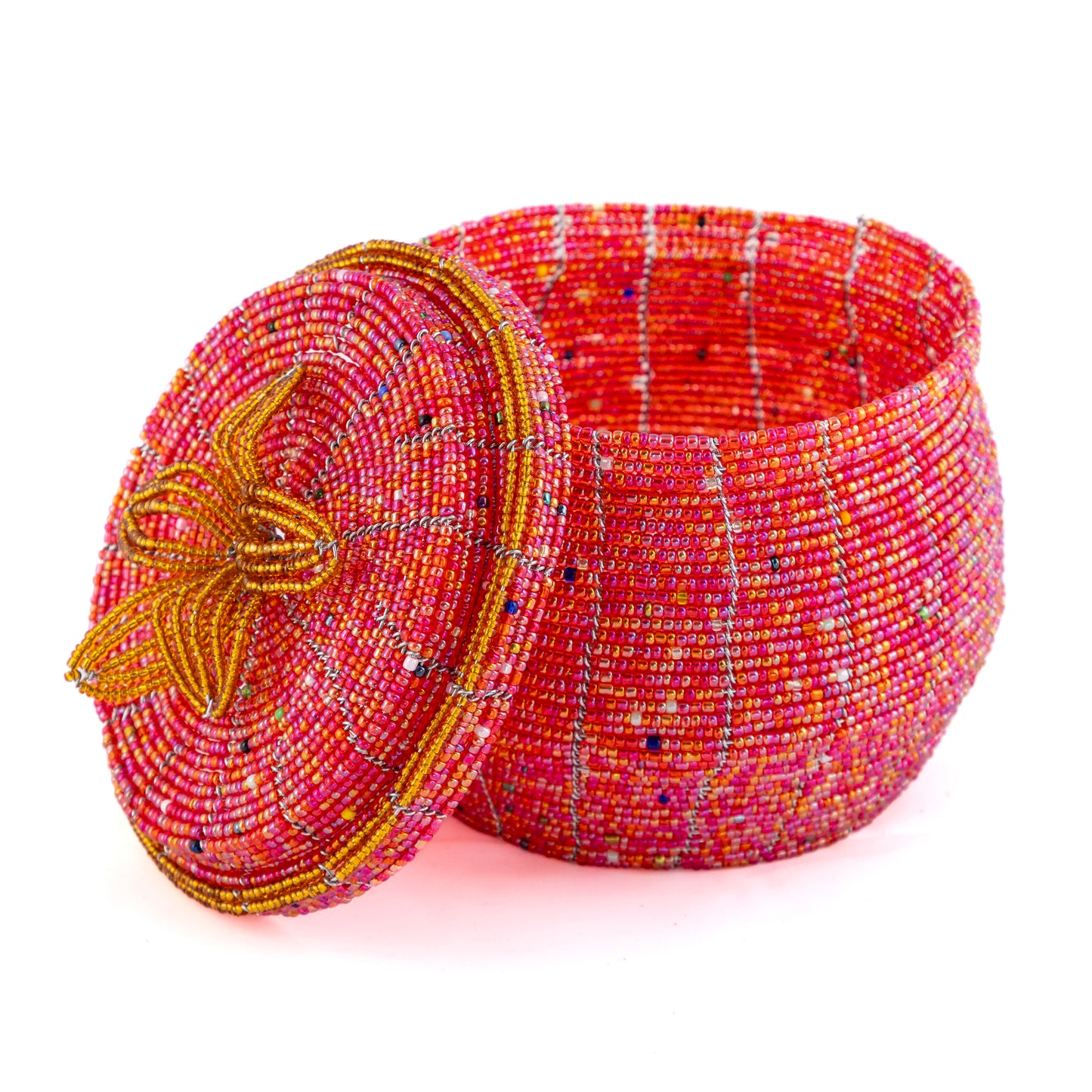 African Beaded Jewellery Box - Pink