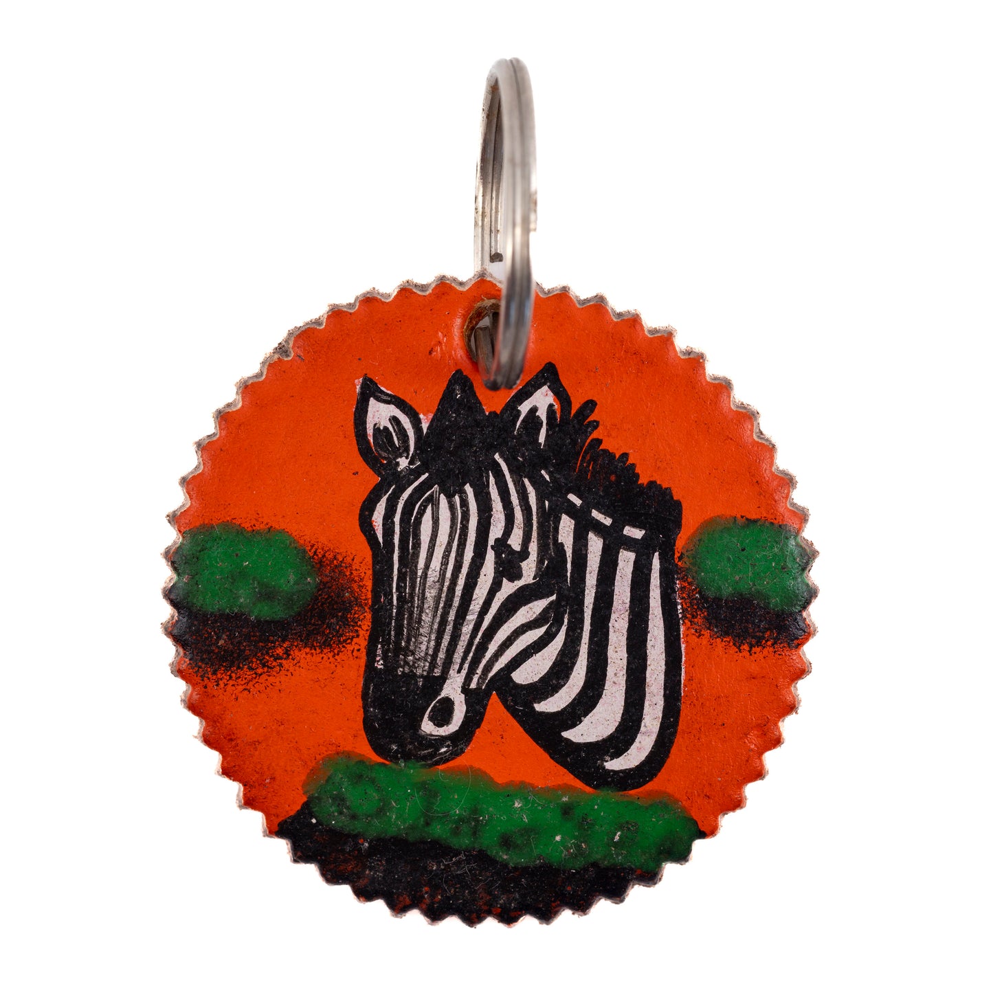 Round Leather Key Ring - Zebra Head