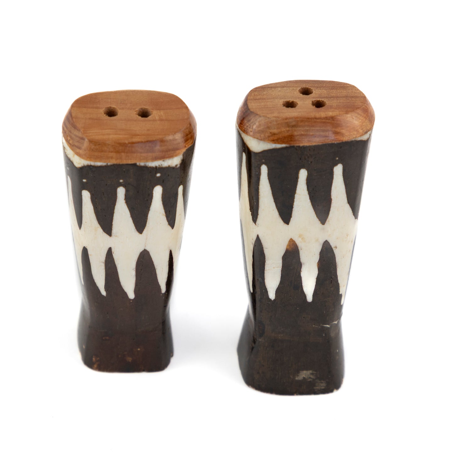 Batik Wood and Bone Salt and Pepper Shakers
