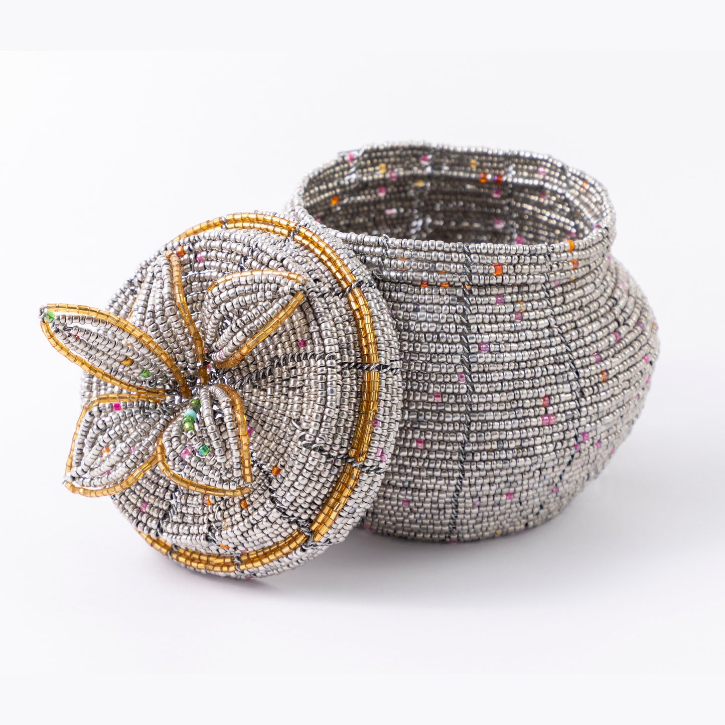 African Beaded Jewellery Box - Silver Grey