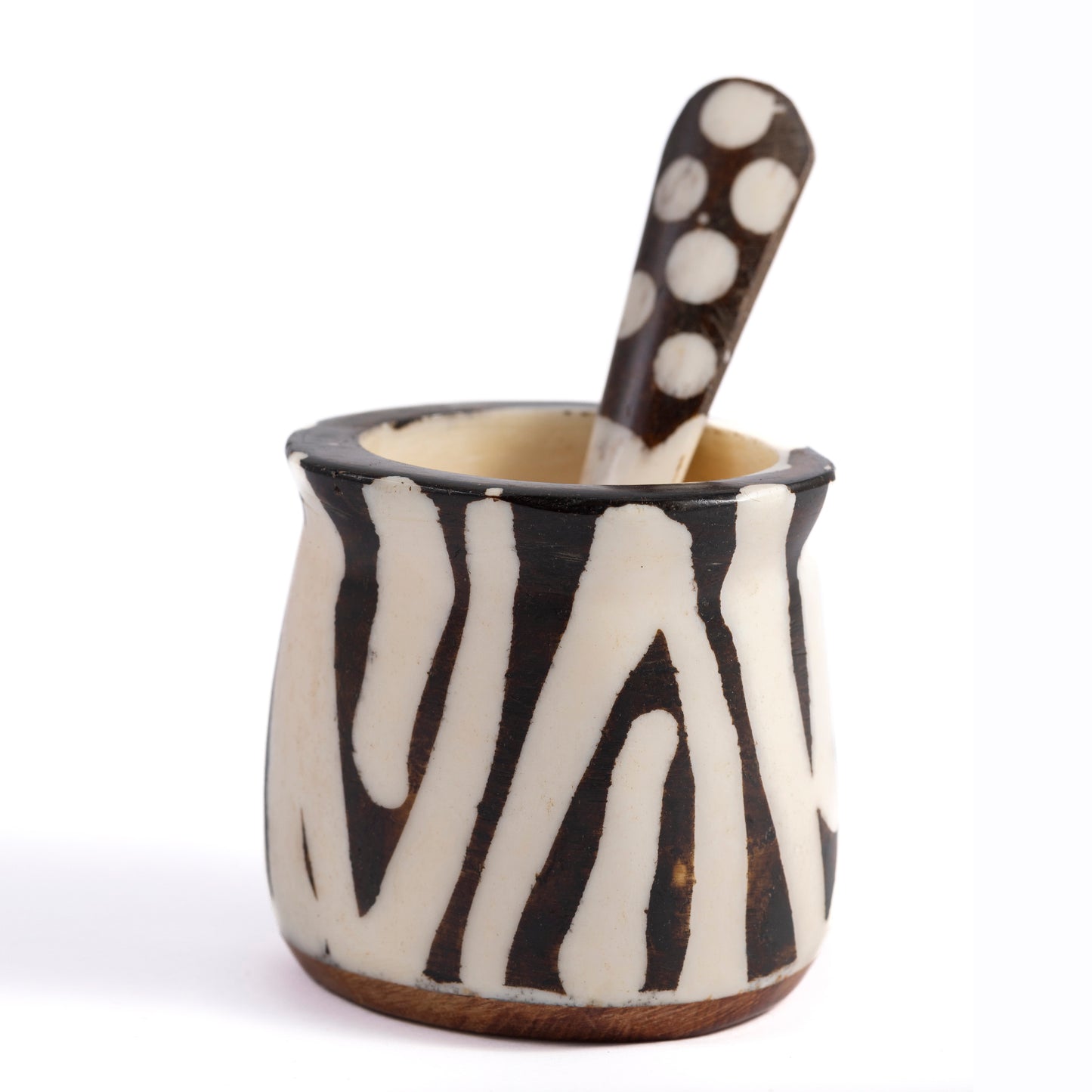 Batik Wood and Bone Spice Pot with Spotted Spoon