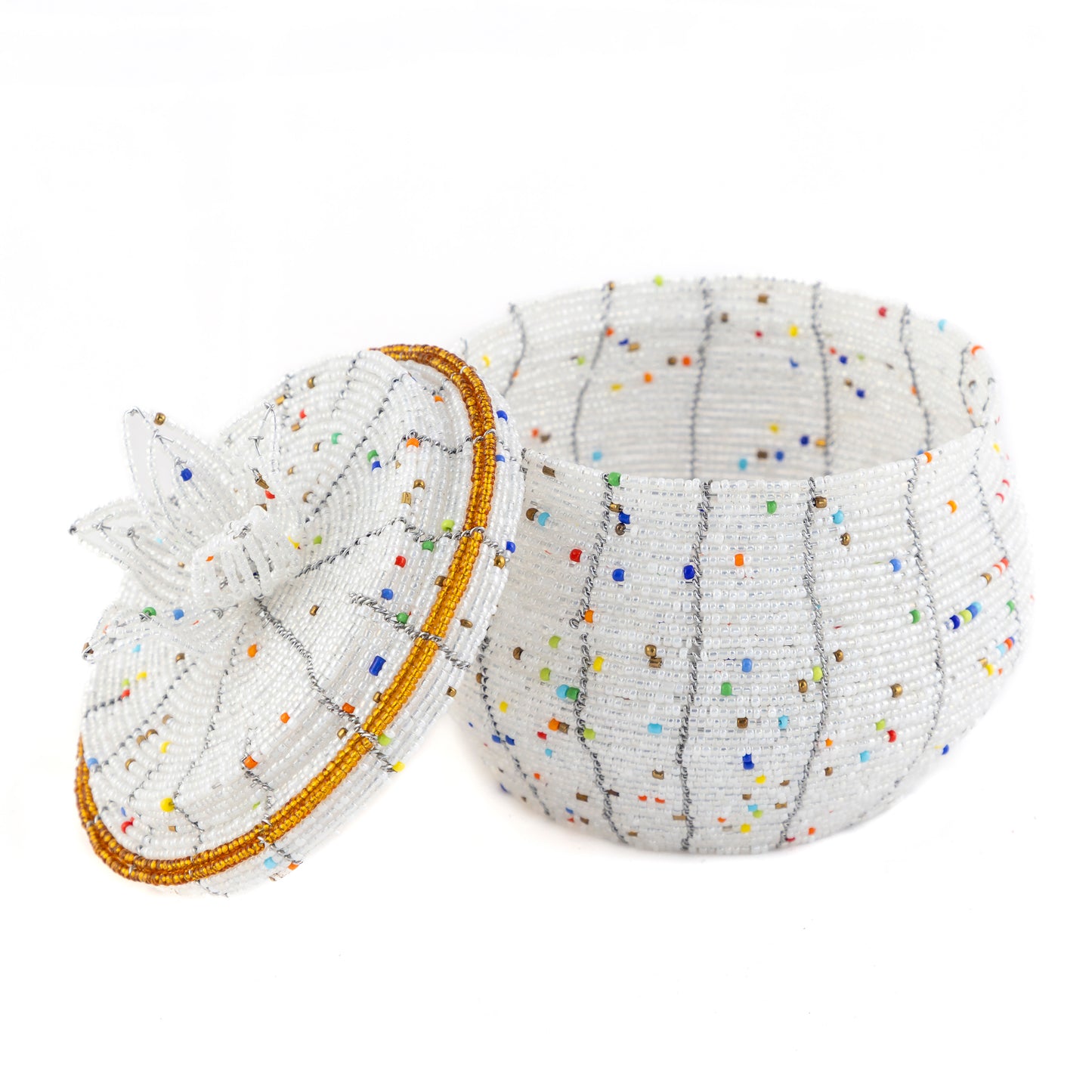 African Beaded Jewellery Box - White