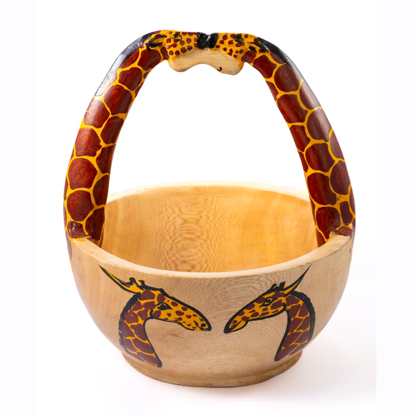 African Wooden Bowl with Giraffe Handle