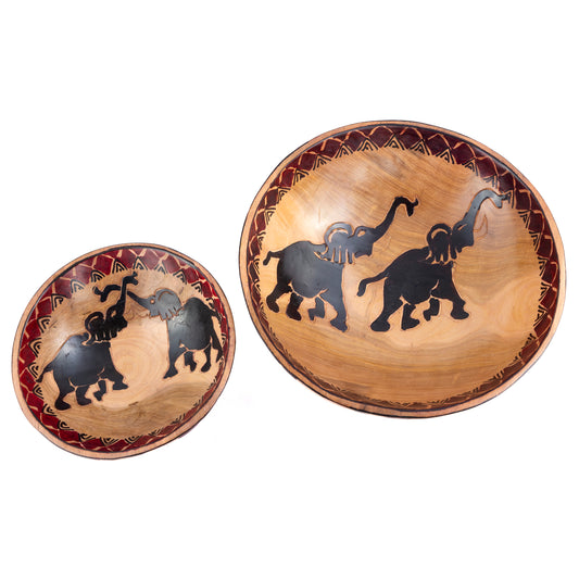 Set 2 Wooden Bowls - Elephants