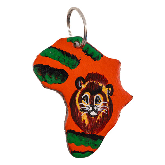 Map of Africa Leather Keyring - Lion