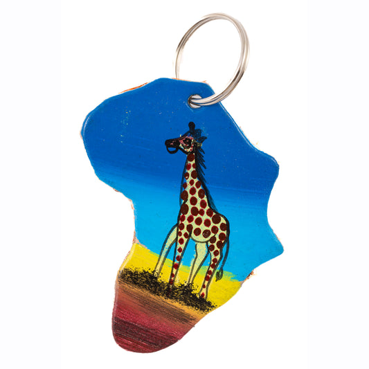 Map of Africa Leather Keyring - Giraffe