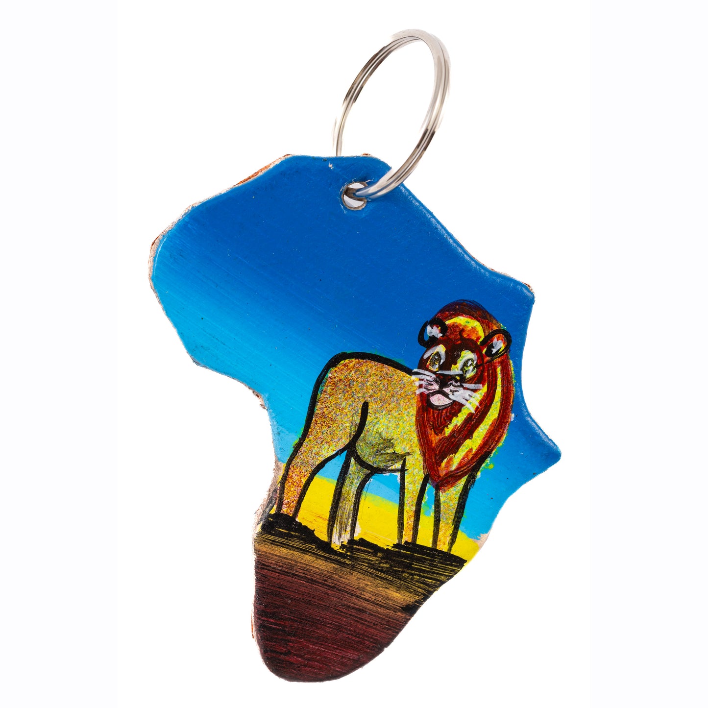 Map of Africa Leather Keyring - Lion
