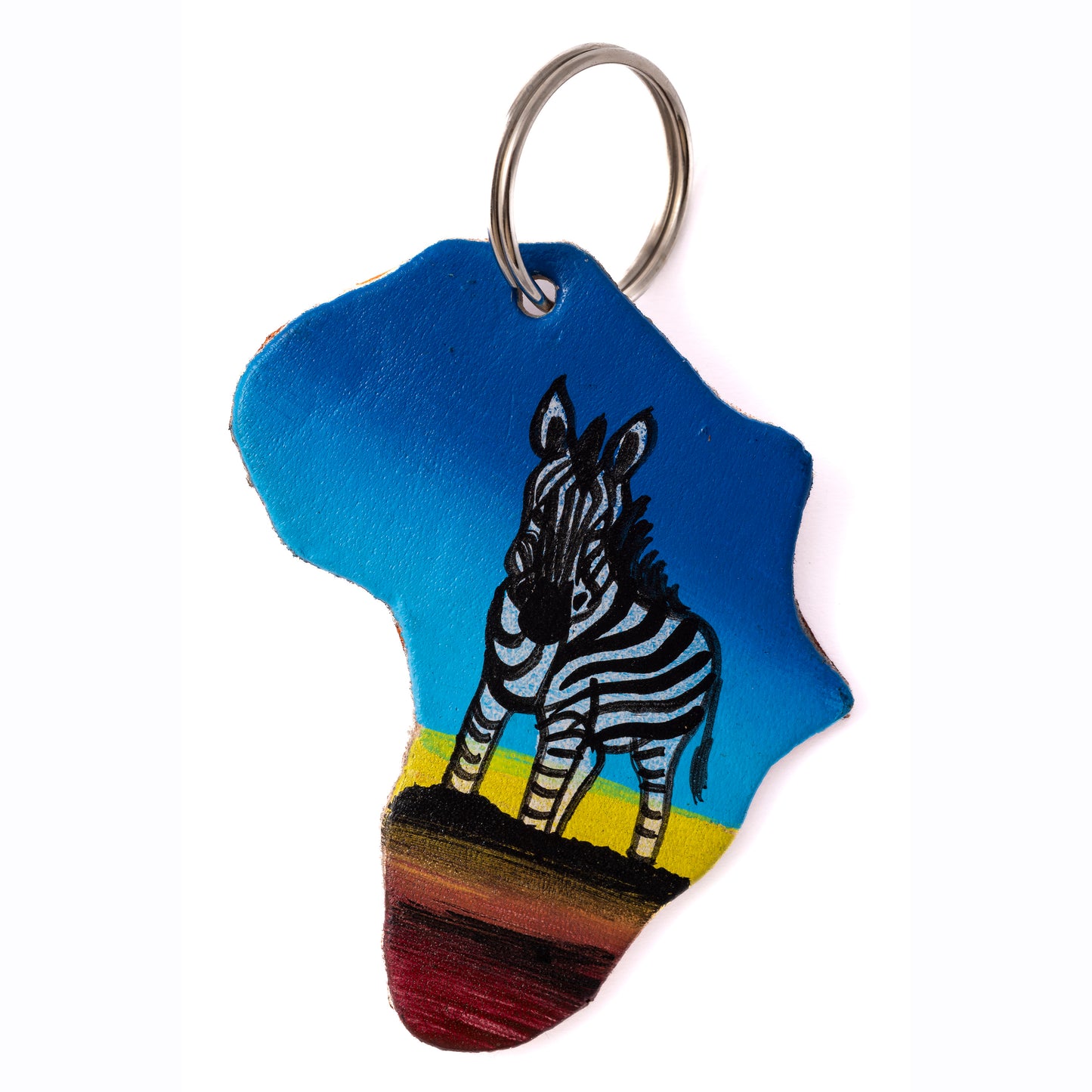 Map of Africa Leather Keyring - Zebra