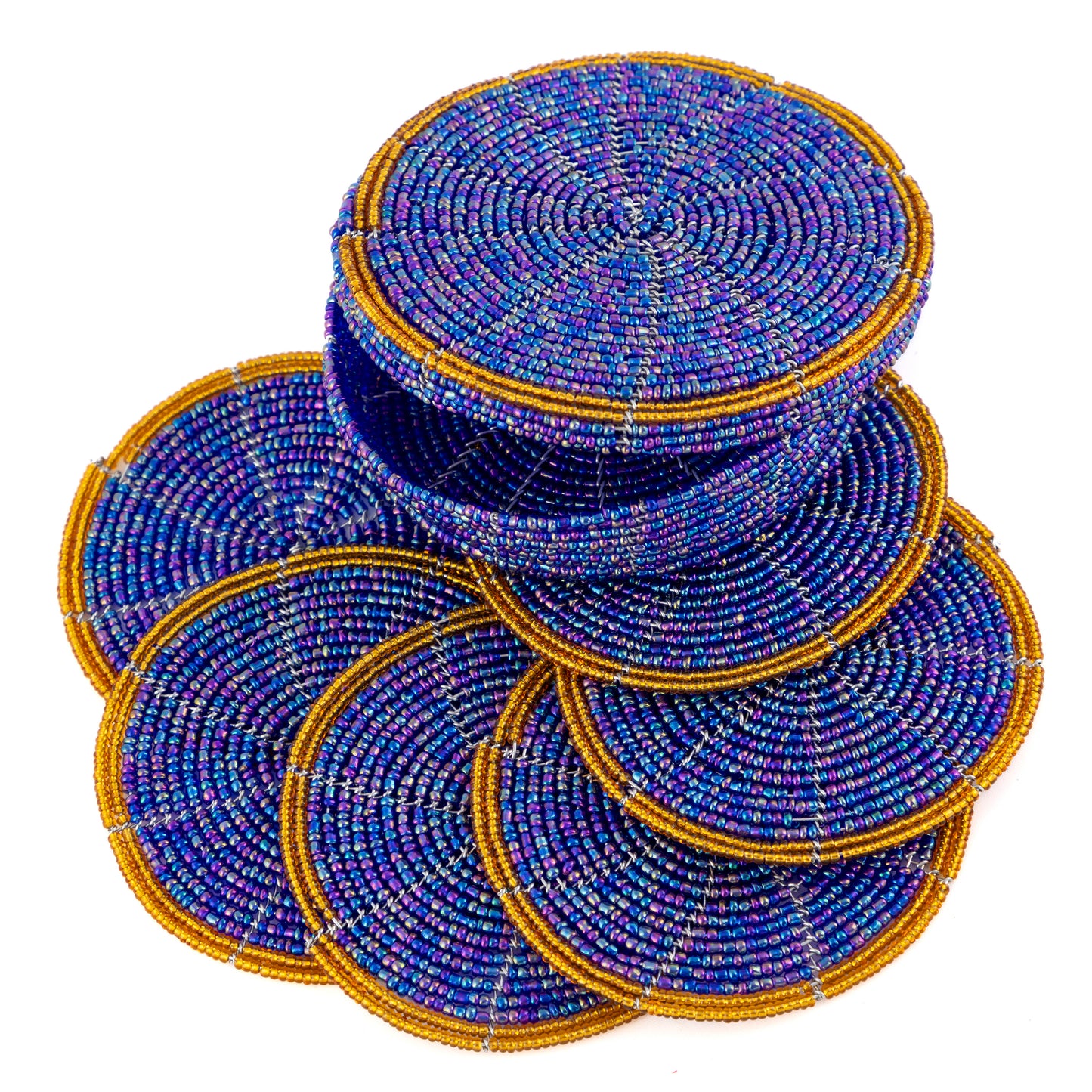 Glass Bead Coaster Set - Blue