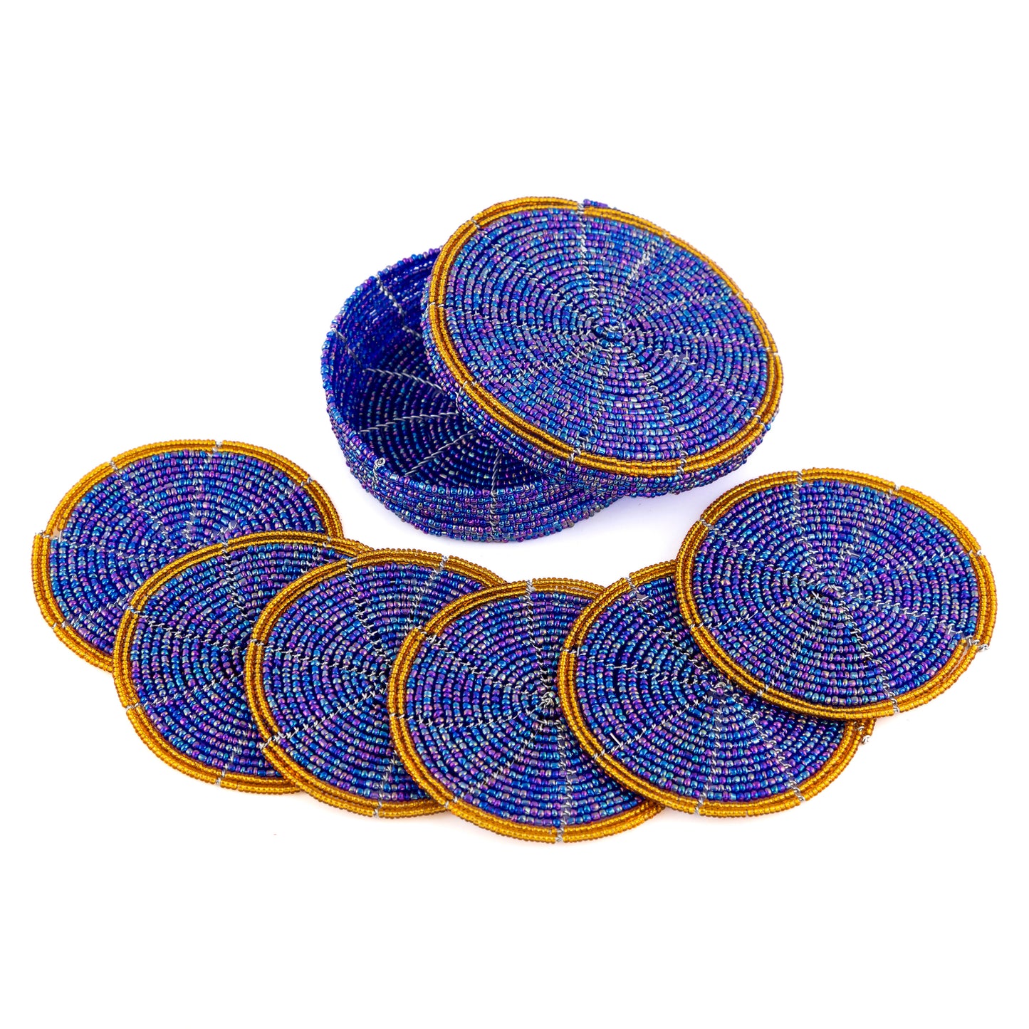 Glass Bead Coaster Set - Blue