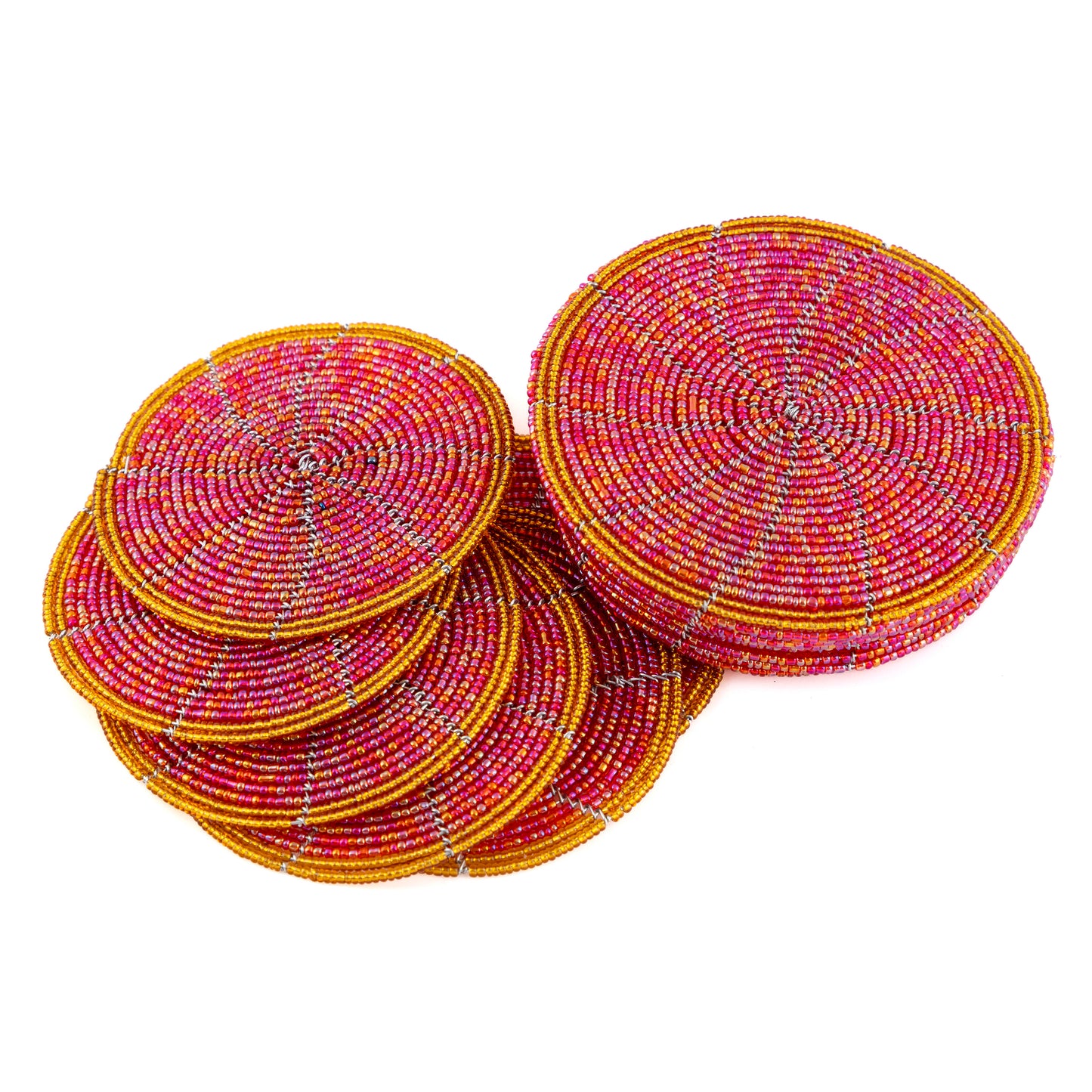 Glass Bead Coaster Set - Pink