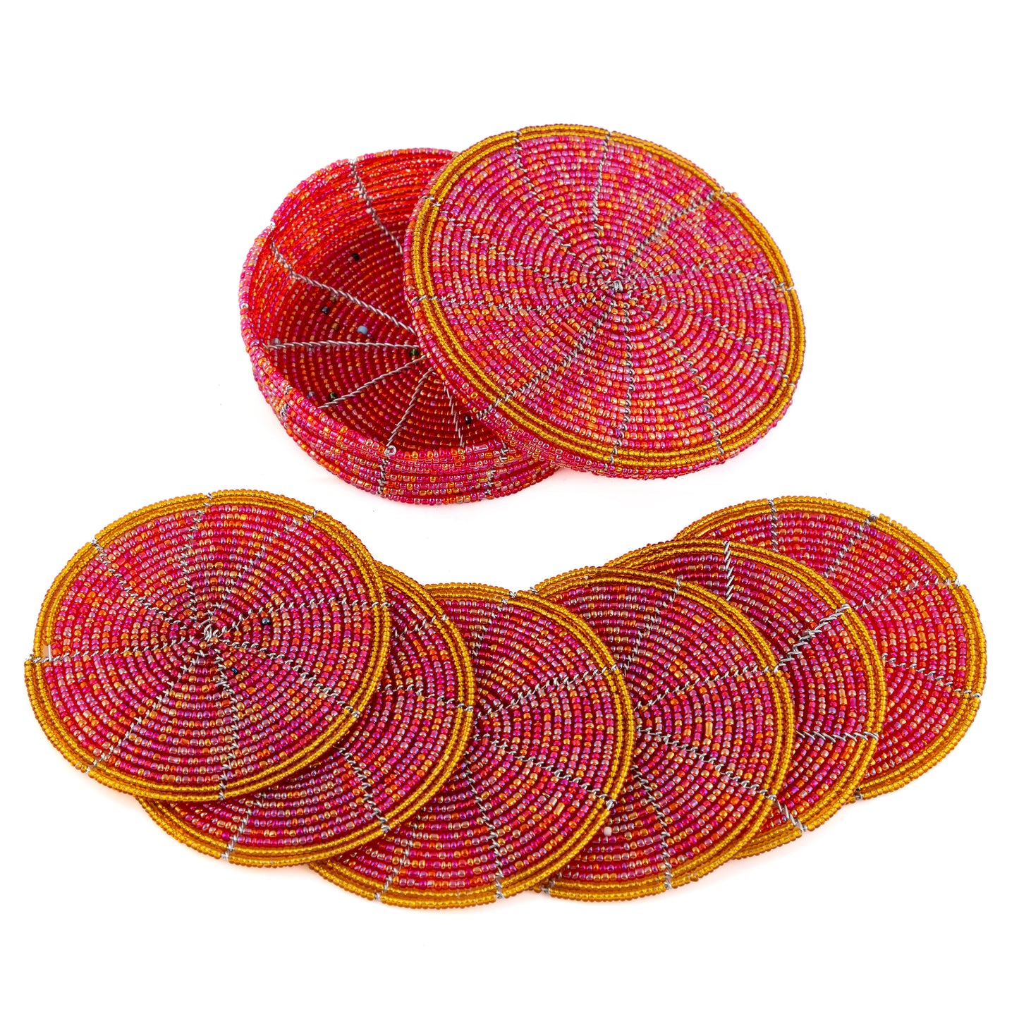 Glass Bead Coaster Set - Pink