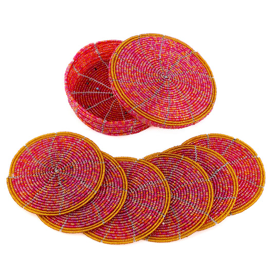 Glass Bead Coaster Set - Pink