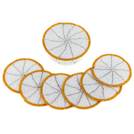 Glass Bead Coaster Set - White