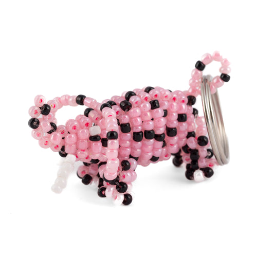 Elephant Bead and Wire Keyring - Black & Pink