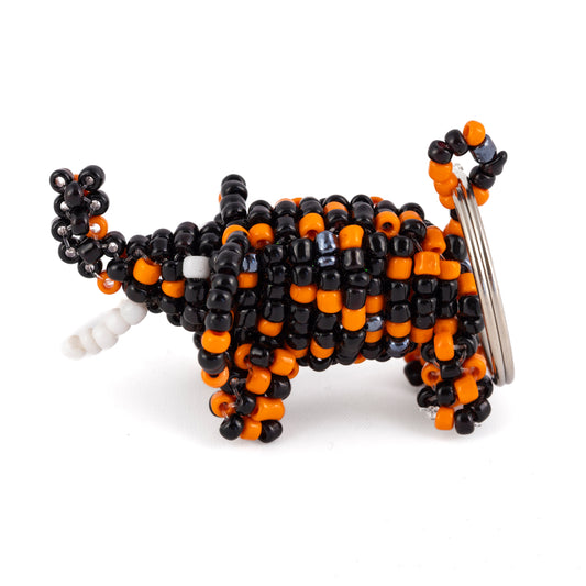 Elephant Bead and Wire Keyring - Black & Orange