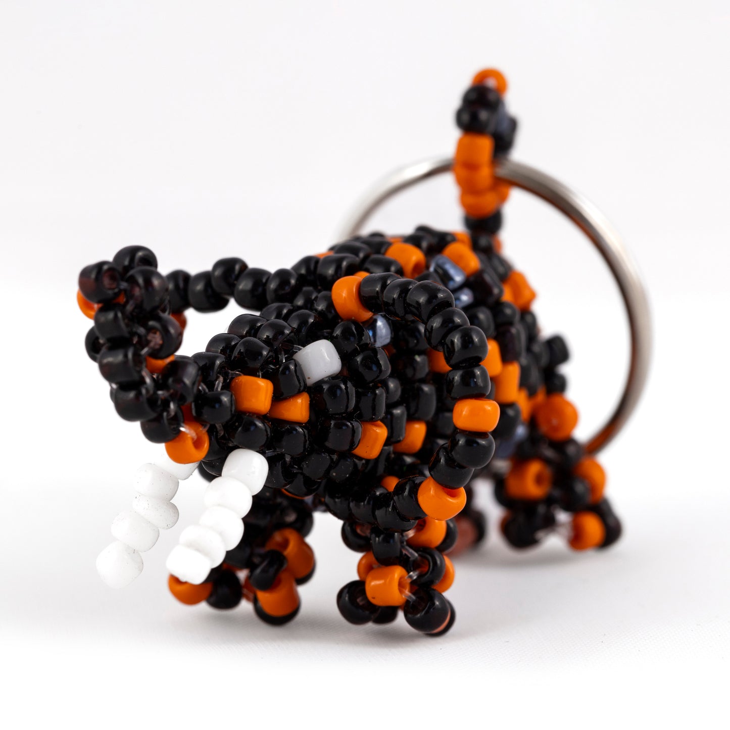 Elephant Bead and Wire Keyring - Black & Orange