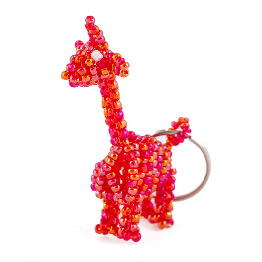 Giraffe Bead and Wire Keyring - Pink