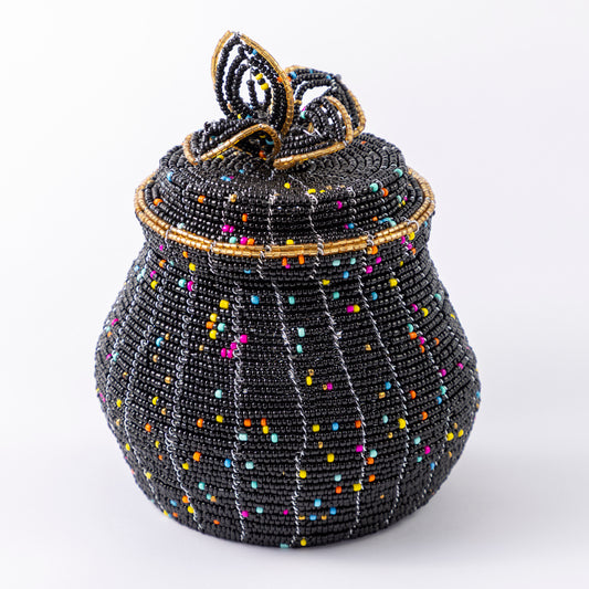 African Beaded Jewellery Box - Black