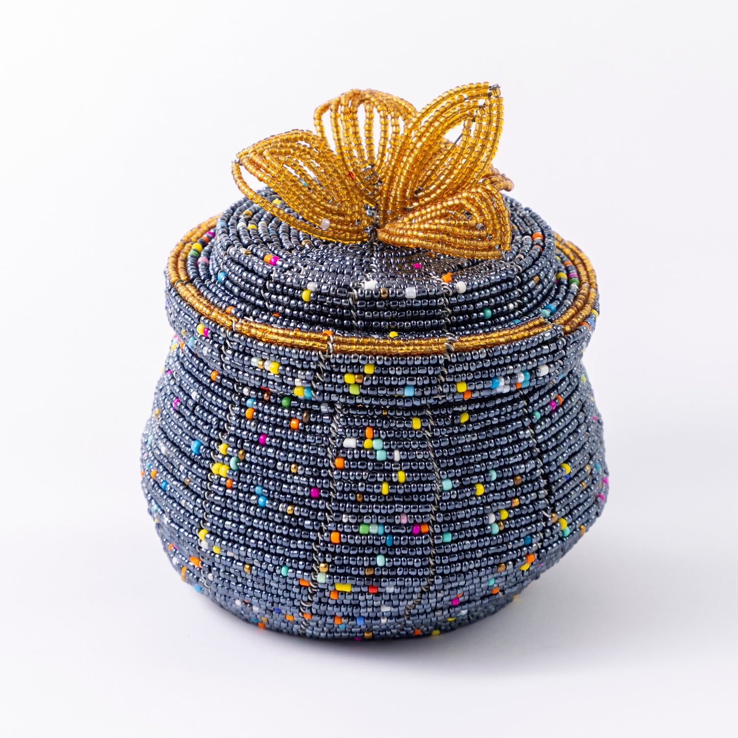 African Beaded Jewellery Box - Blue/Grey