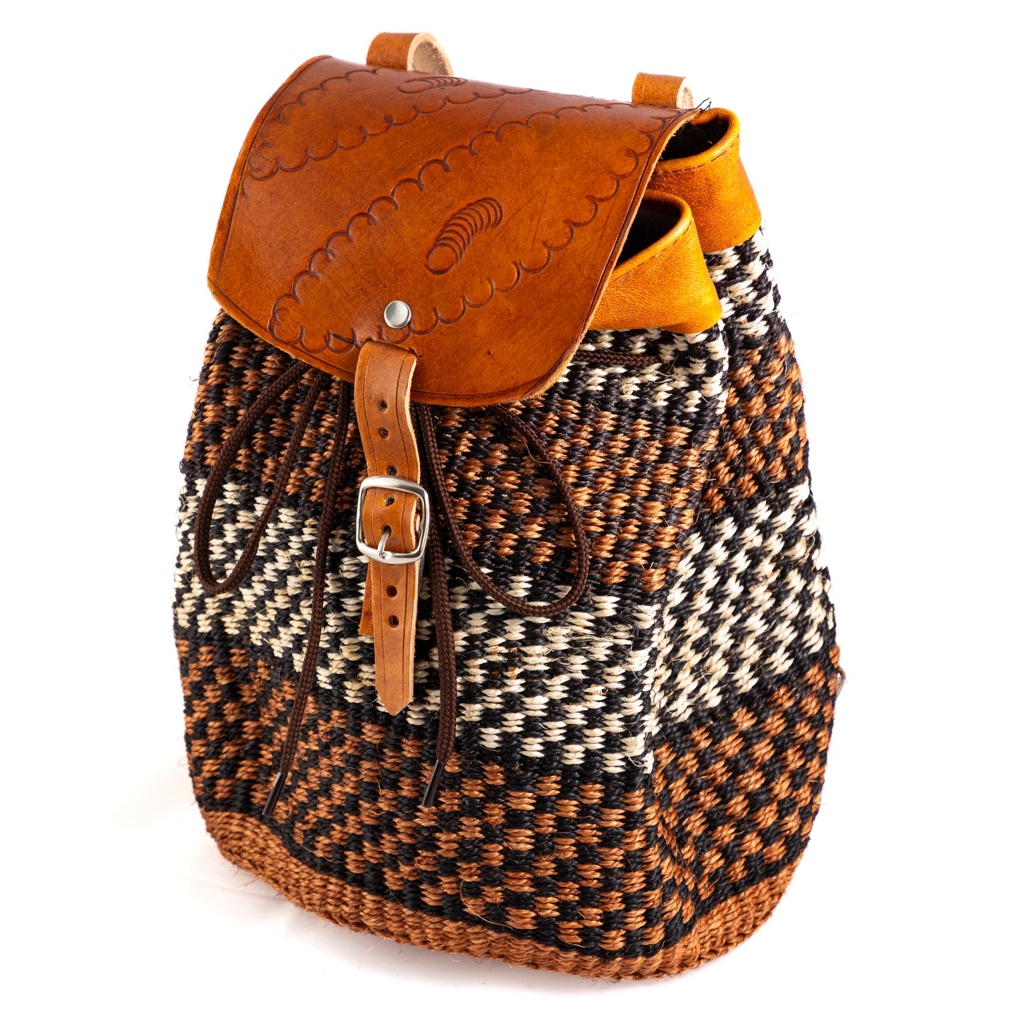 Brown Cotton & Leather Rucksack