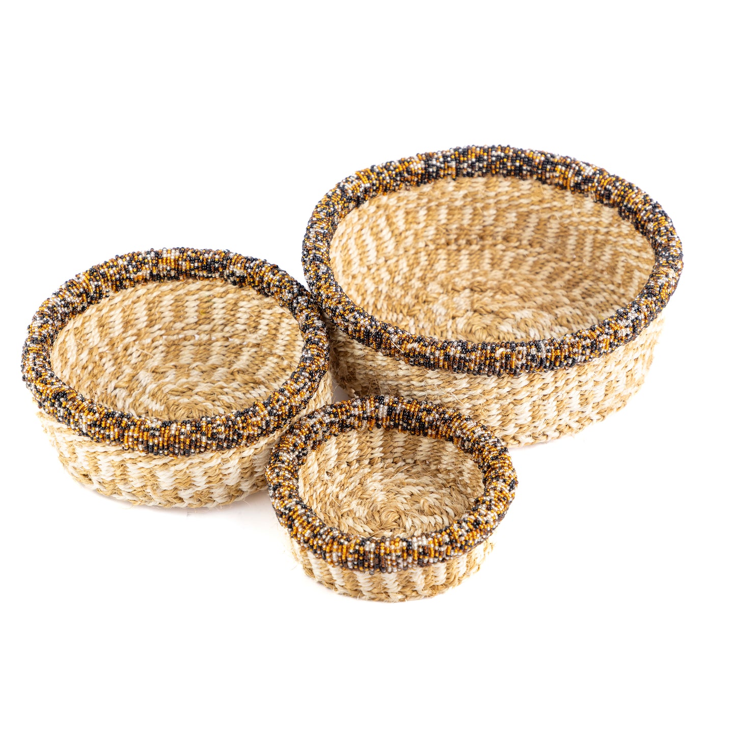 Brown Baskets with Bead Trim - Set of 3