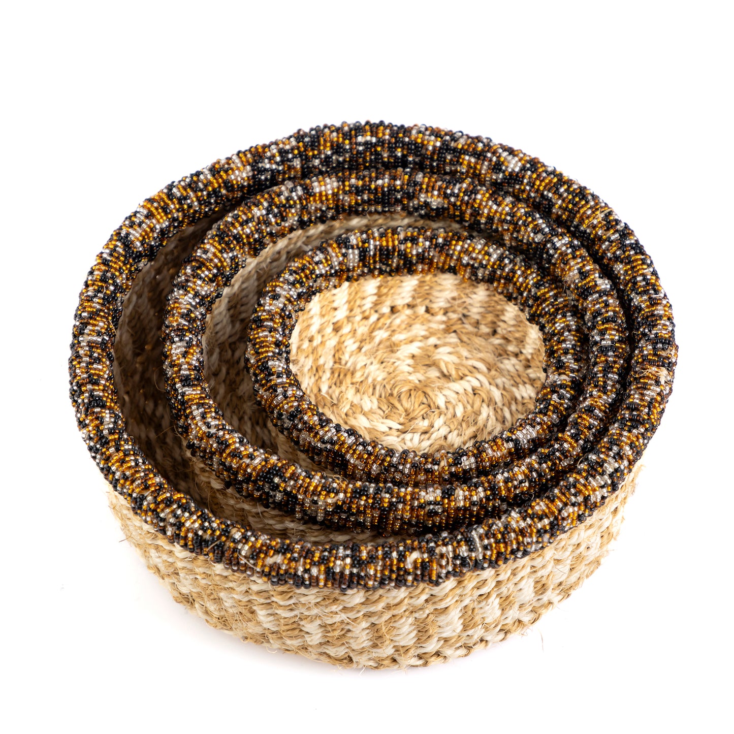 Brown Baskets with Bead Trim - Set of 3