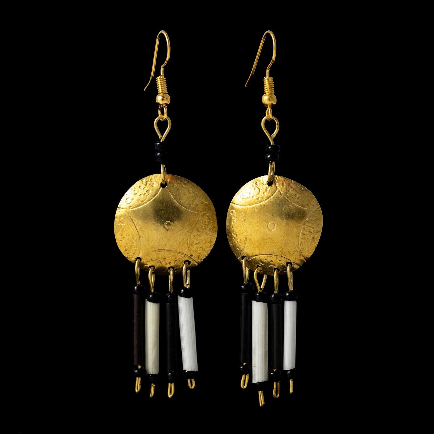 Brass Drop Earrings - Moon with Maasai Beads