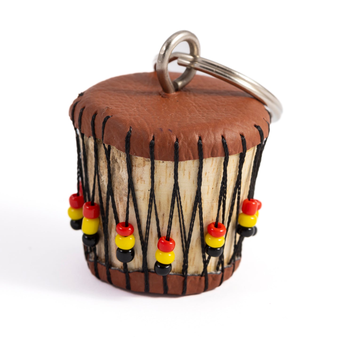 Beaded Keyring - Brown Djembe Drum