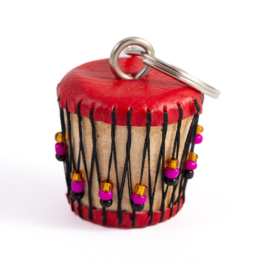 Beaded Keyring - Red Djembe Drum