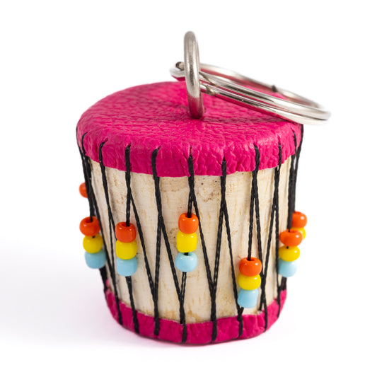 Beaded Keyring - Pink Djembe Drum