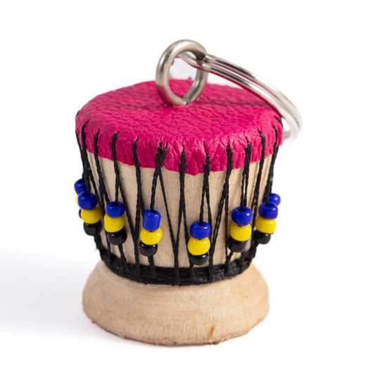 Keyring - Pink Beaded Djembe Drum