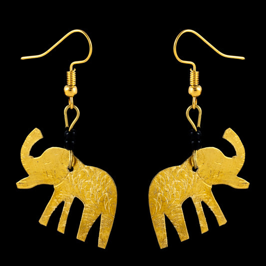 Brass African Elephant Drop Earrings