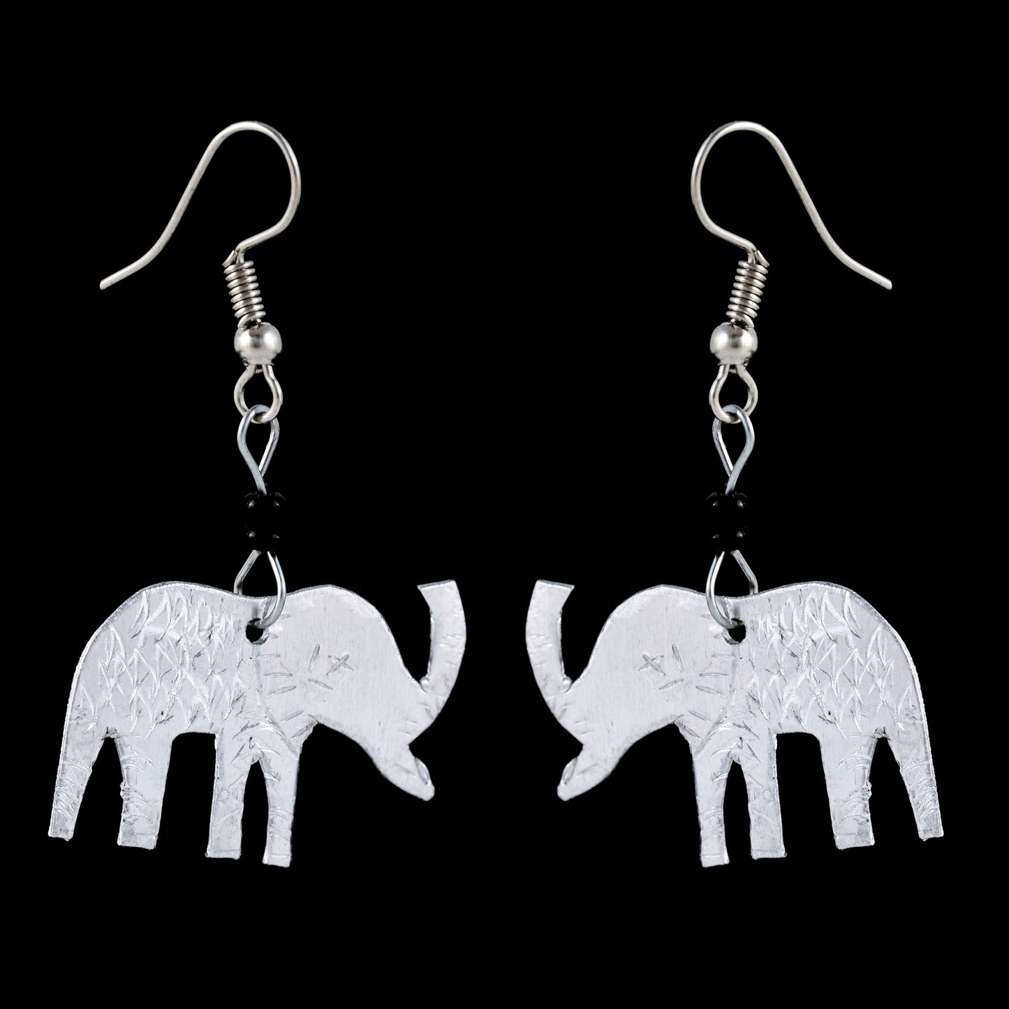 African Elephant Drop Earrings - Silver Tone