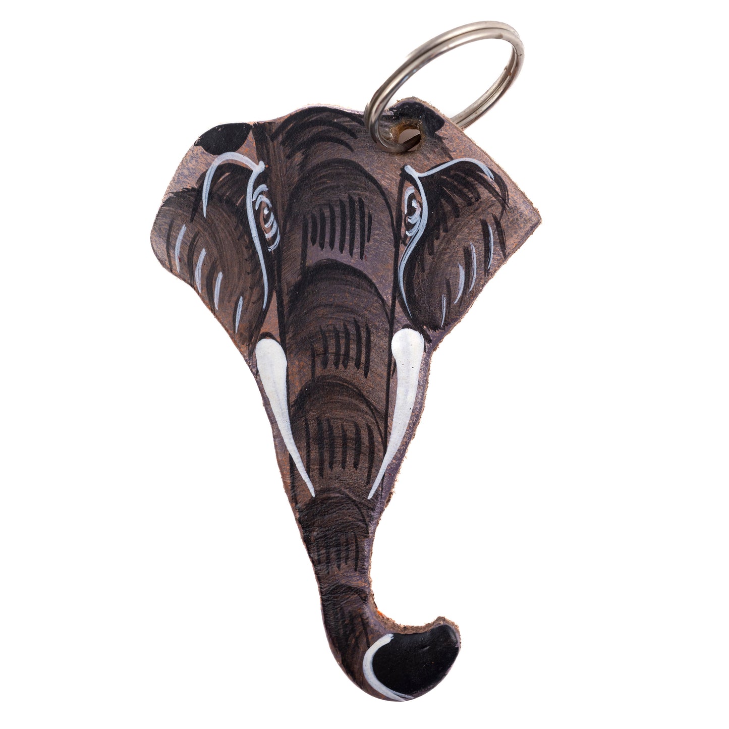 African Elephant Head Shape Leather Keyring